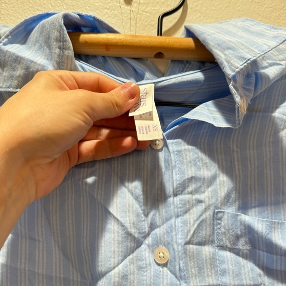Stars Above Button Down Blouse Stripe Short Sleeve Collared XS - Picture 2 of 5